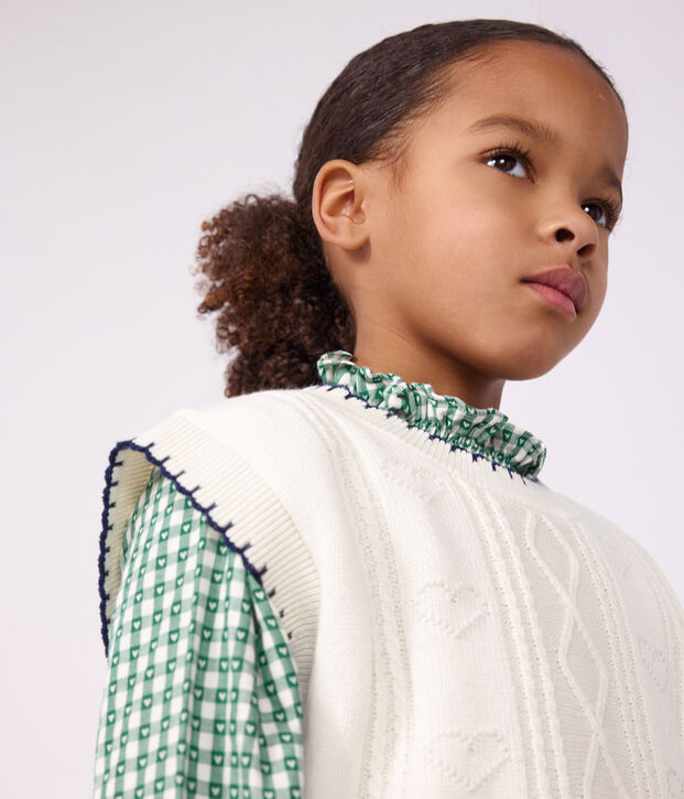 Children's sleeveless wool and cotton cable-knit jumper white