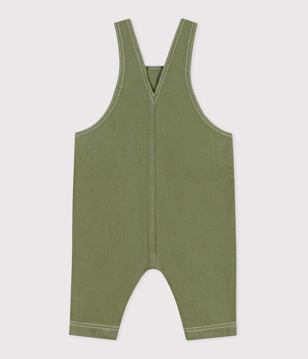 Babies' long coloured denim dungarees OLIVINE