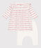 Babies' Cotton Patterned Knit Dress With Leggings MARSHMALLOW white/TERKUIT red