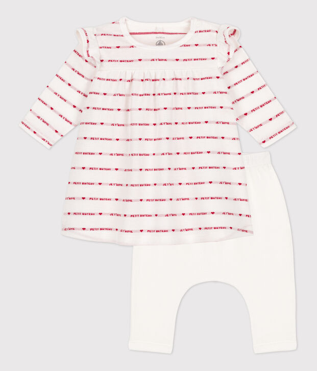 Babies' Cotton Patterned Knit Dress With Leggings white/red