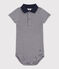 Babies' Short-Sleeved Stripy Polo Collar Cotton Bodysuit SMOKING blue/MARSHMALLOW white