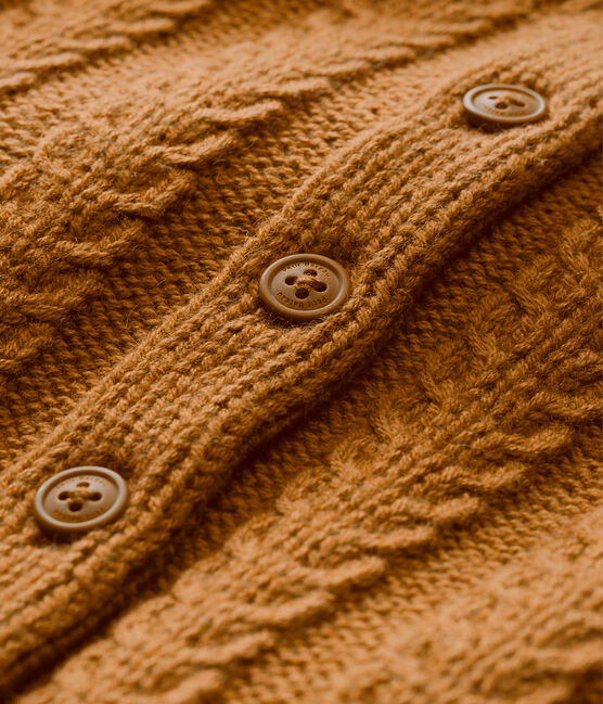 Mixed baby's wool and cotton cable knit cardigan BRINDILLE brown