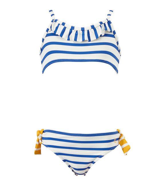 Girl's two-piece swimsuit MARSHMALLOW white/PERSE blue