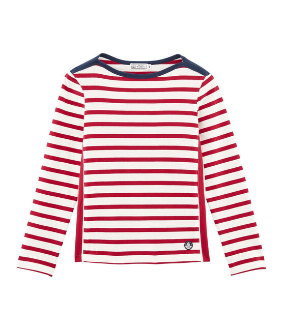 Women's stripy breton top TERKUIT red/MARSHMALLOW white