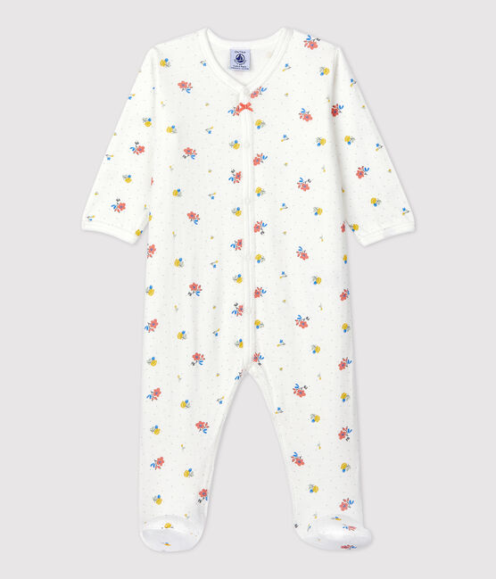 Babies' Floral Organic Cotton Sleepsuit MARSHMALLOW white/MULTICO white
