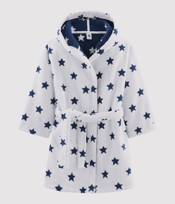 Boys' Terry Bathrobe MARSHMALLOW white/MEDIEVAL blue