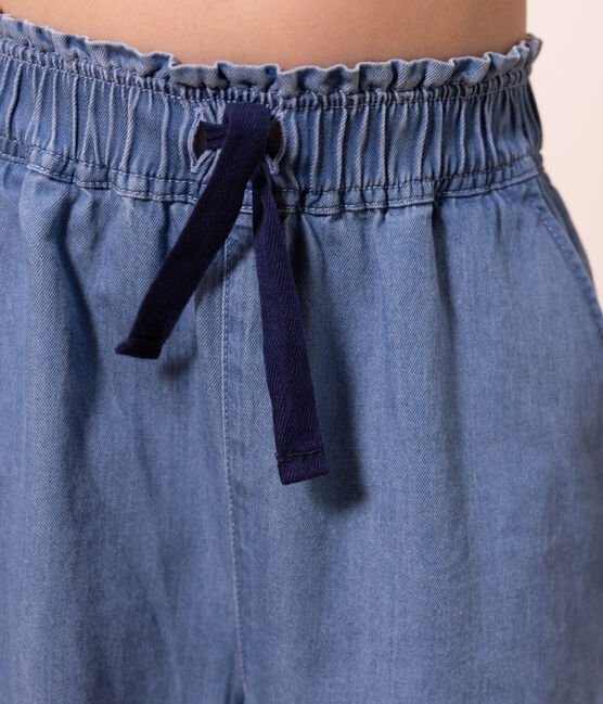 Girls' Light Denim Wide-Leg Trousers DENIM CLAIR blue