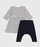 Babies' cotton dress and leggings MARSHMALLOW white/SMOKING blue