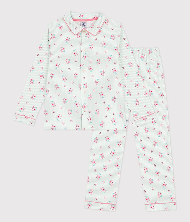 Children's buttoned printed cotton pyjamas white/blue/multicolor