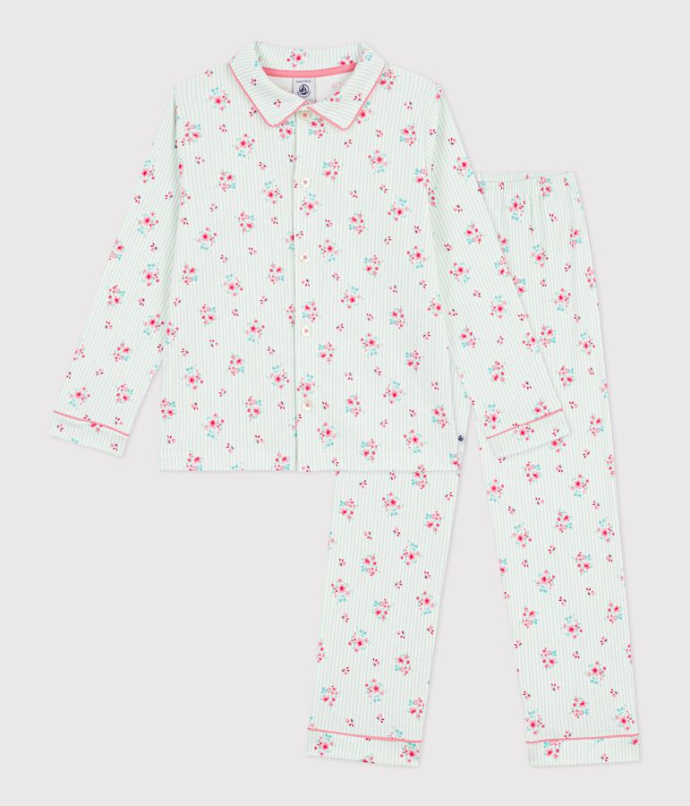 Children's buttoned printed cotton pyjamas white/blue/multicolor