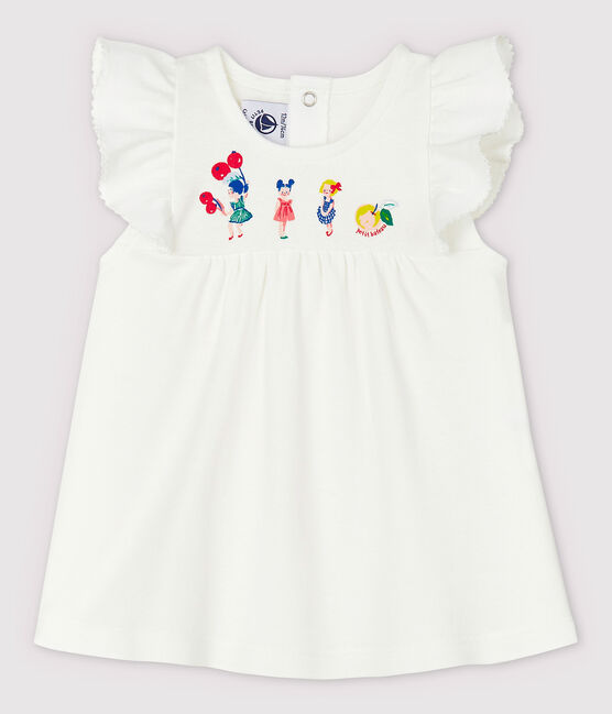 Baby Girls' Short-Sleeved Cotton Blouse MARSHMALLOW white