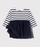 Babies' long-sleeved stripy dress in two materials white/multicolor
