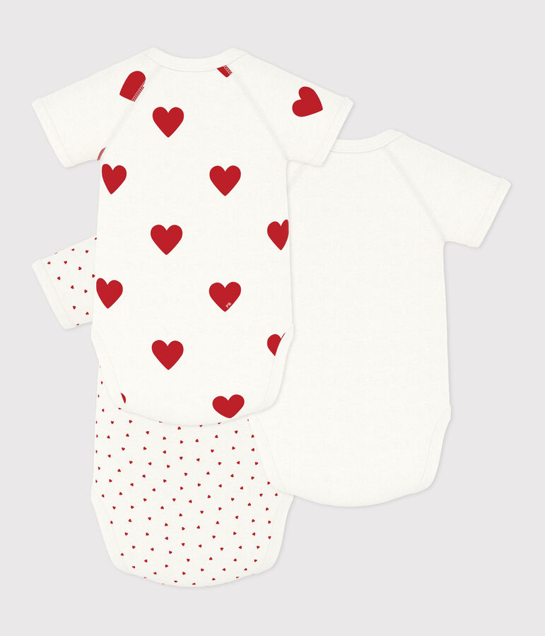 Babies' heart patterned short-sleeved wrapover cotton bodysuits - 3-Pack variante 1