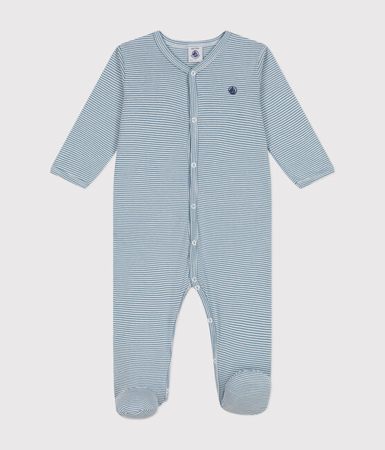 Babies' printed cotton pyjamas ROVER blue/MARSHMALLOW white