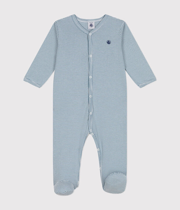 Babies' printed cotton pyjamas blue/white