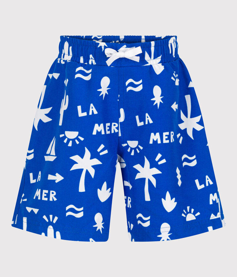 Children's printed swim shorts blue/white