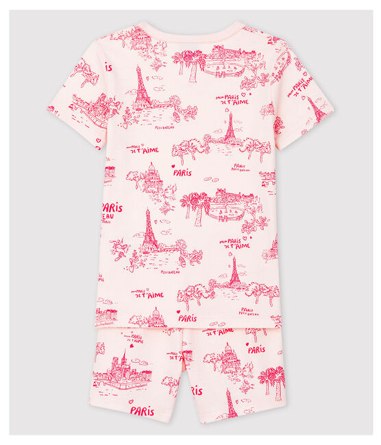 Girls' Snugfit Toile de Jouy Paris Cotton Short Pyjamas FLEUR pink/GROSEILLER pink