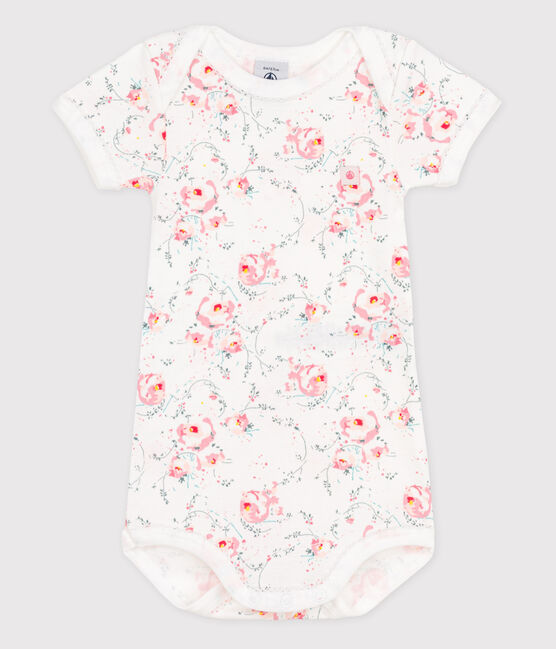 Babies' Short-Sleeved Bodysuit ECUME white/MULTICO white