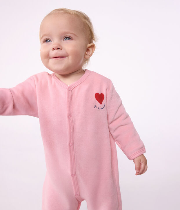 Babies' plain velour pyjama suit with a placed design CHARMI
