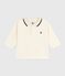 Babies' long-sleeved plain cotton polo shirt MILK Ecru
