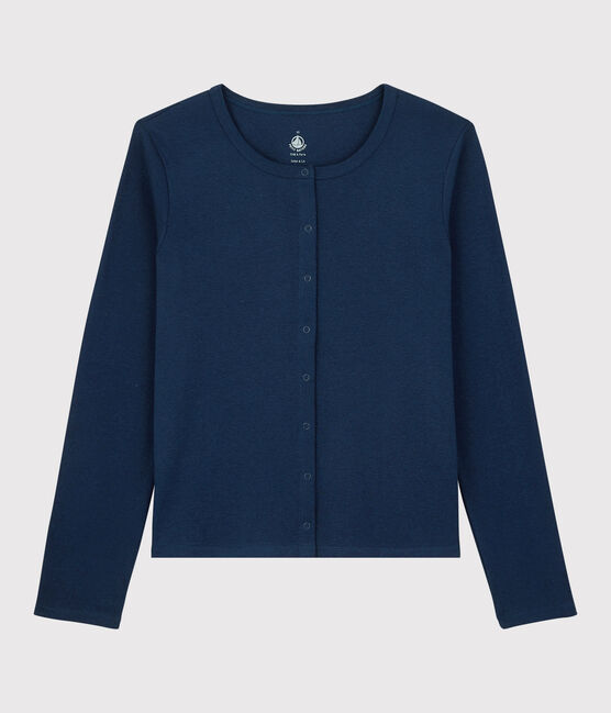 Women's Plain Linen and Cotton Blend Cardigan MEDIEVAL blue