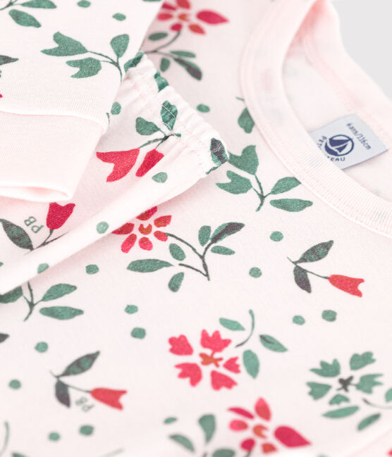 Children's snug-fitting pyjamas in cotton with a floral print FLEUR pink/MULTICO white
