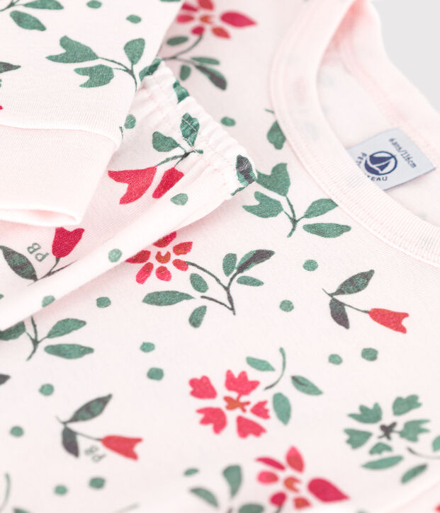 Children's snug-fitting pyjamas in cotton with a floral print pink/multicolor