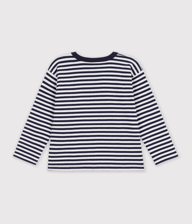 Children's long-sleeved stripy T-shirt blue/white/blue