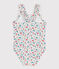 Babies' one-piece swimsuit with frills and a floral print. MARSHMALLOW white/MULTICO white