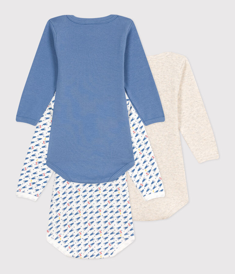 Babies' long-sleeved rocket print cotton bodysuits - 3-Pack multicolor