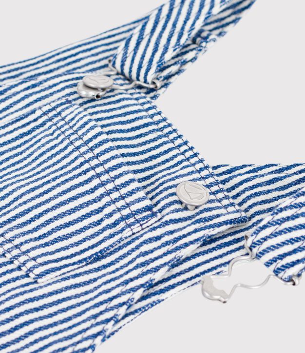 Babies' short stripy twill dungarees blue/white