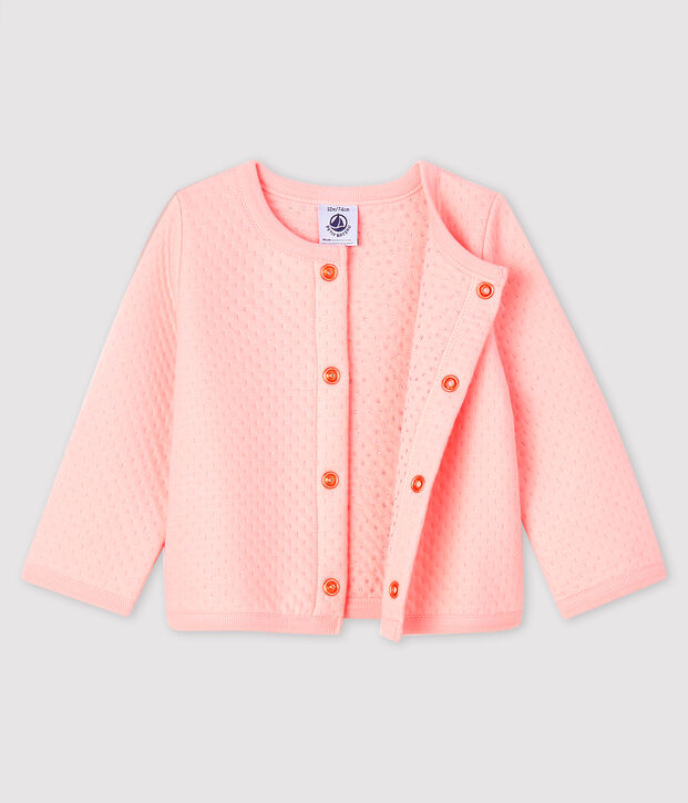 Baby girl's tubular knit cardigan pink