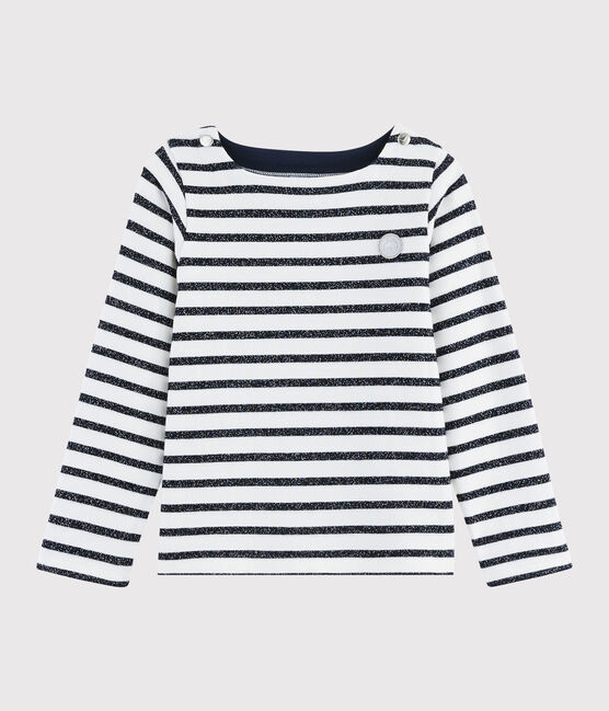 Girls' Jersey Sailor Top MARSHMALLOW white/SMOKING ARGENT BRILLANT