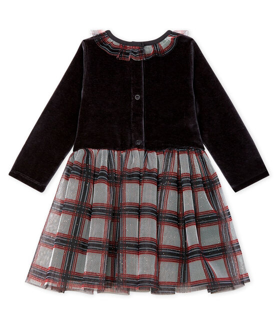 Baby Girls' Long-Sleeved Dual Material Dress NOIR black/MULTICO white