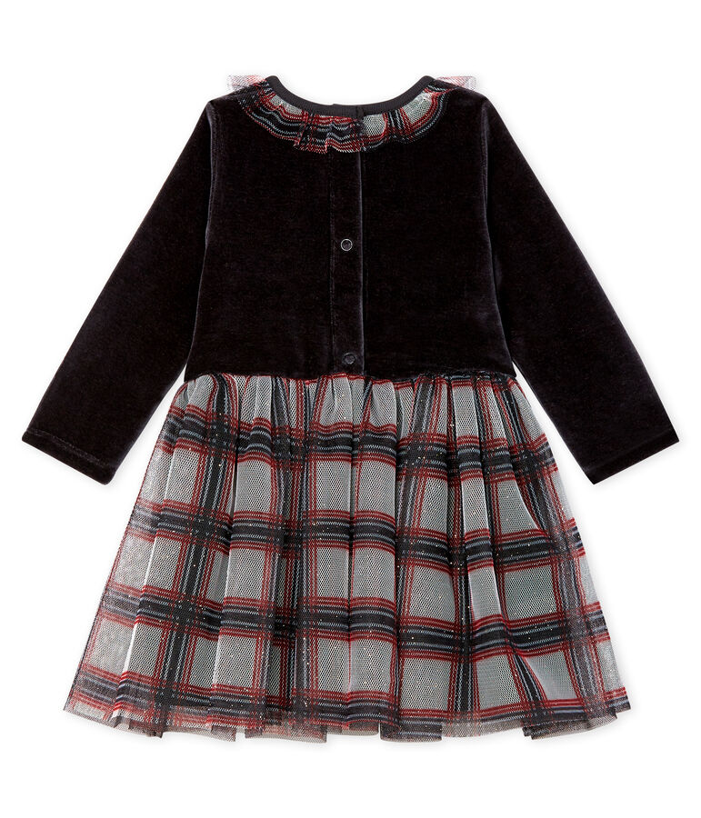 Baby Girls' Long-Sleeved Dual Material Dress black/multicolor