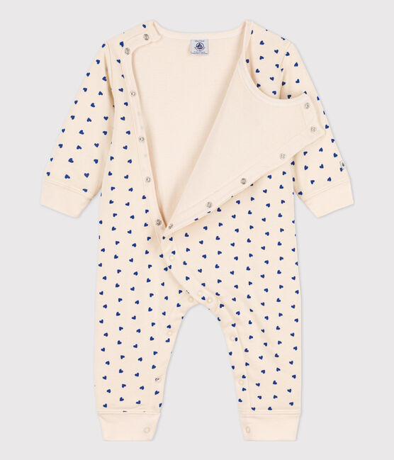Babies' Heart Patterned Footless Cotton Sleepsuit AVALANCHE white/NEWBLEU
