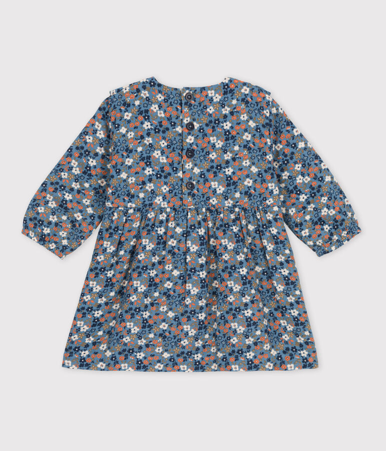 Babies' Long-Sleeved Patterned Cotton Gauze Dress blue/multicolor