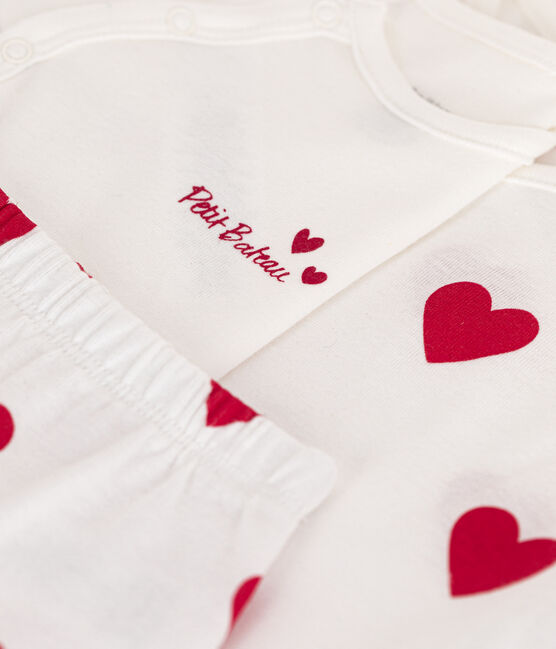 Babies' Cotton Striped Outfit - 3-Piece Set MARSHMALLOW white/TERKUIT red