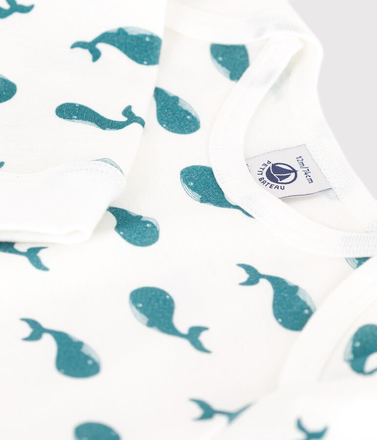Babies' whale pattern popper-free cotton pyjamas MARSHMALLOW green/DRAGONFLY