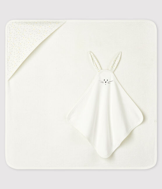 Babies' Square Bath Towel and Comforter Set in Terry and Organic Cotton MARSHMALLOW white/MULTICO white