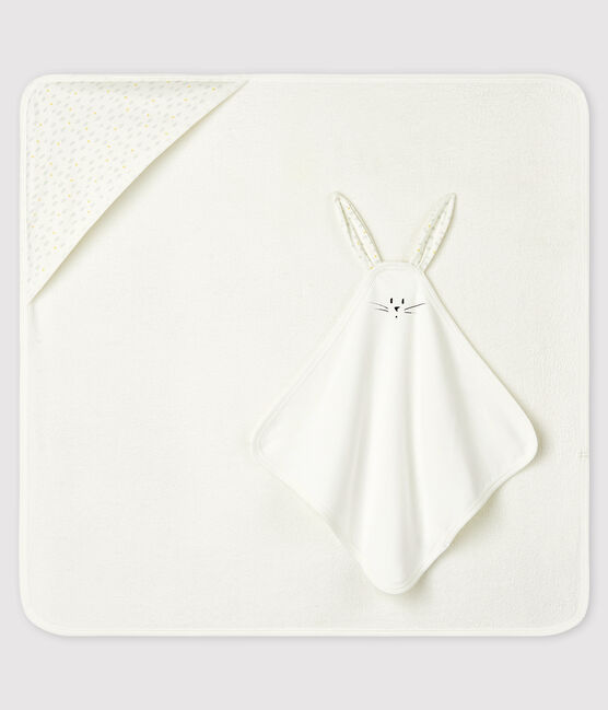 Babies' Square Bath Towel and Comforter Set in Terry and Organic Cotton Tube Knit MARSHMALLOW white/MULTICO white