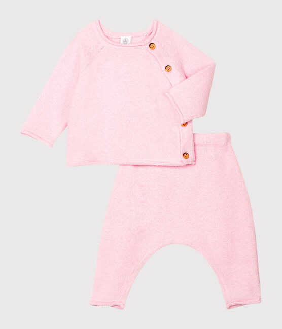 Babies' Clothing in Cotton/Merino Wool/Polyester - 2-Piece Set FLEUR pink