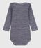 Babies' long-sleeved body in wool and cotton SOIR blue/MARSHMALLOW