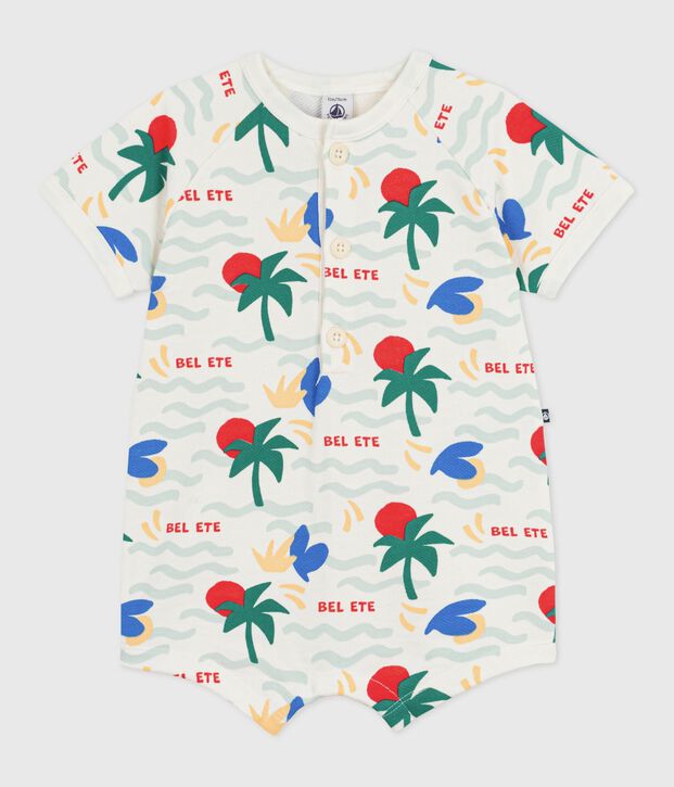 Babies' short printed cotton playsuit Ecru/multicolor