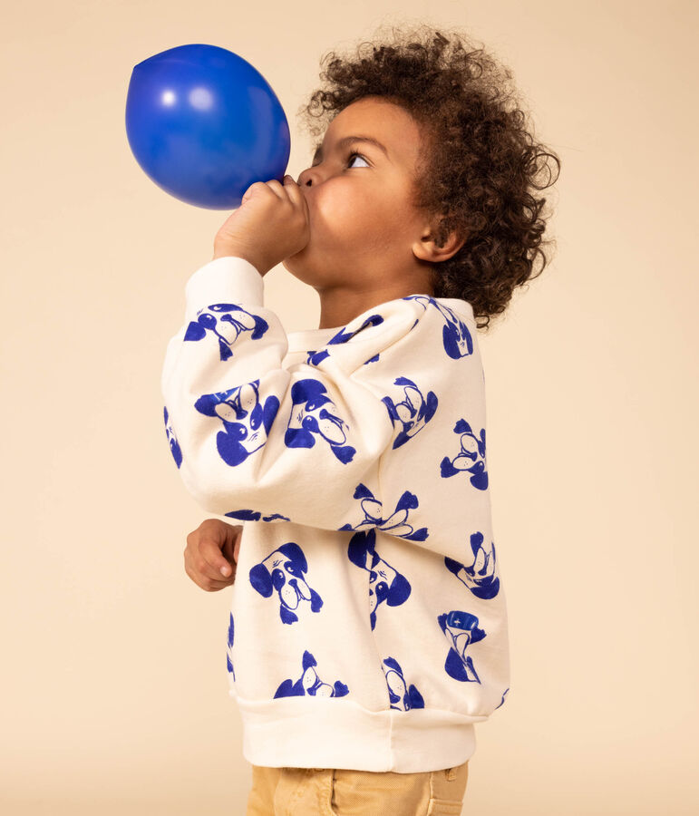 Children's unisex printed fleece sweatshirt Ecru/blue