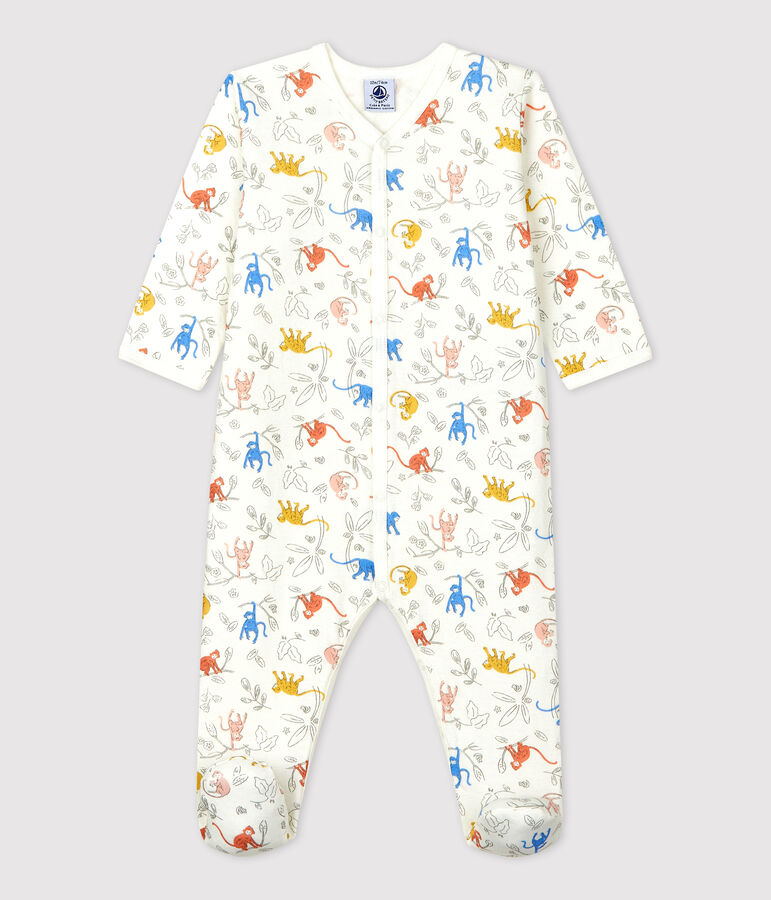 Babies' Monkey Themed Organic Cotton Sleepsuit white/multicolor