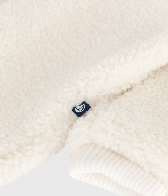 Babies' sherpa snowsuit with ears and a pinstriped lining MILK Ecru
