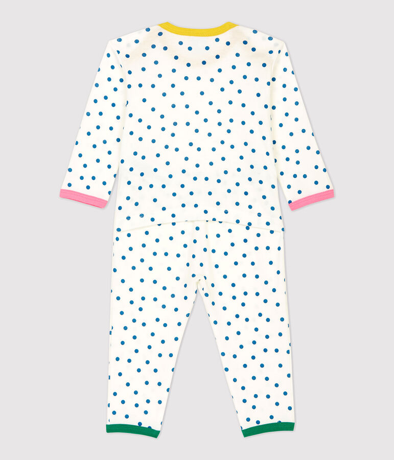 Babies' Spotted Popperless Cotton Sleepsuit white/blue