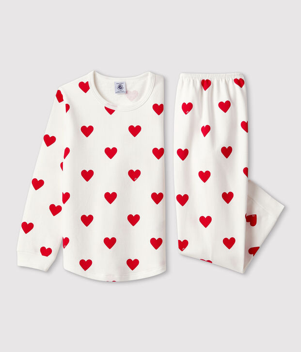 Children's Hearts Print Fleece Pyjamas white/red