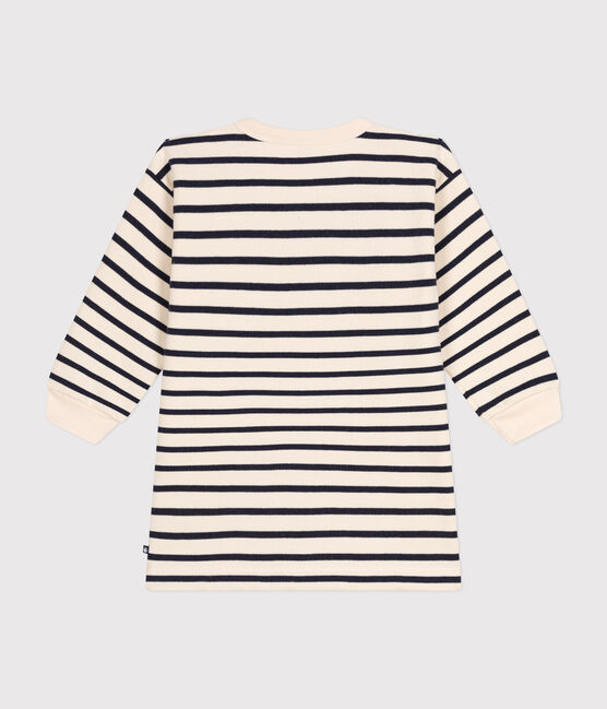 Girls' long-sleeved brushed fleece dress AVALANCHE white/SMOKING blue